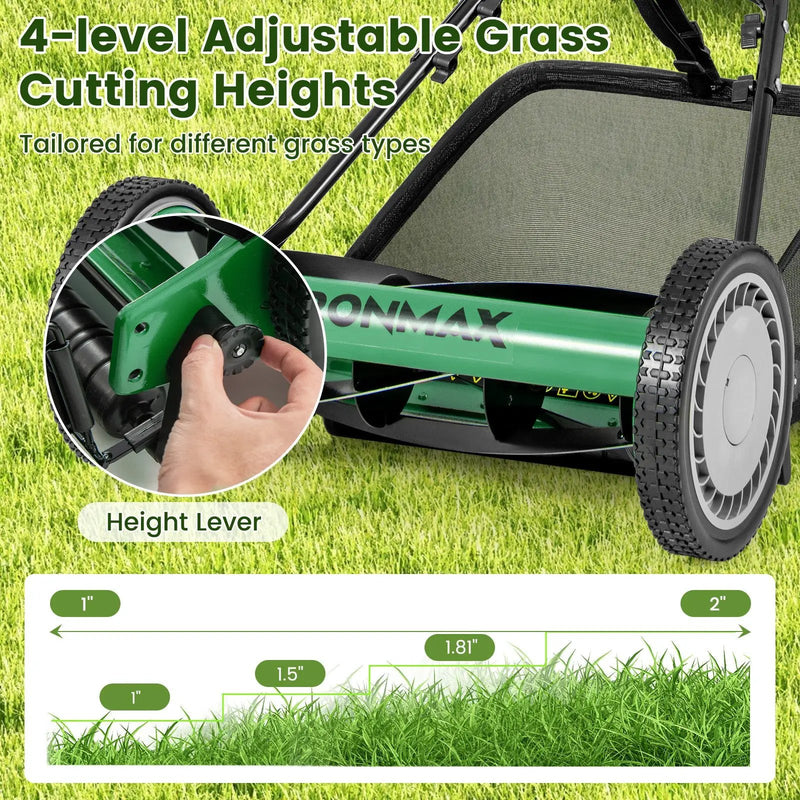 16 Inch Push Lawn Mower with 5 Steel Blades and Grass Catcher Bag by DirectDeals