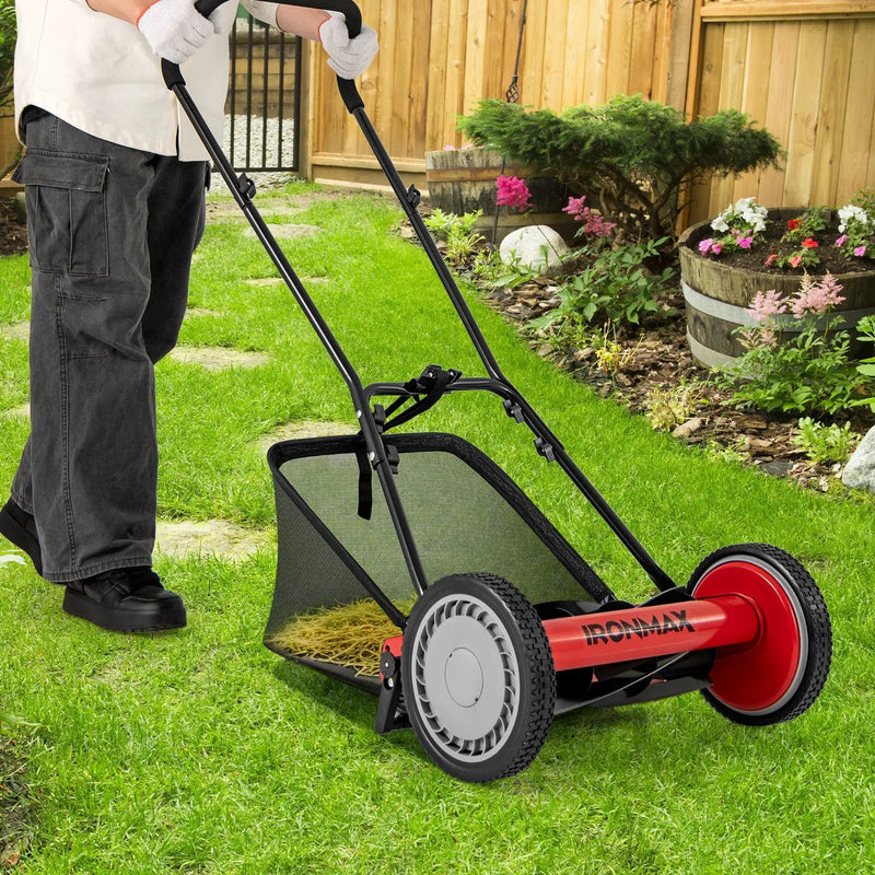 16 Inch Push Lawn Mower with 5 Steel Blades and Grass Catcher Bag by DirectDeals