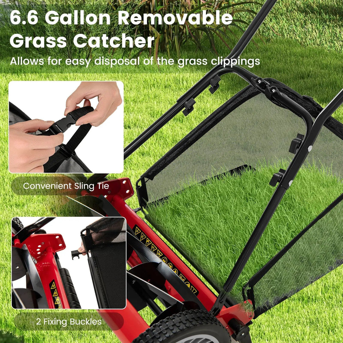 16 Inch Push Lawn Mower with 5 Steel Blades and Grass Catcher Bag by DirectDeals