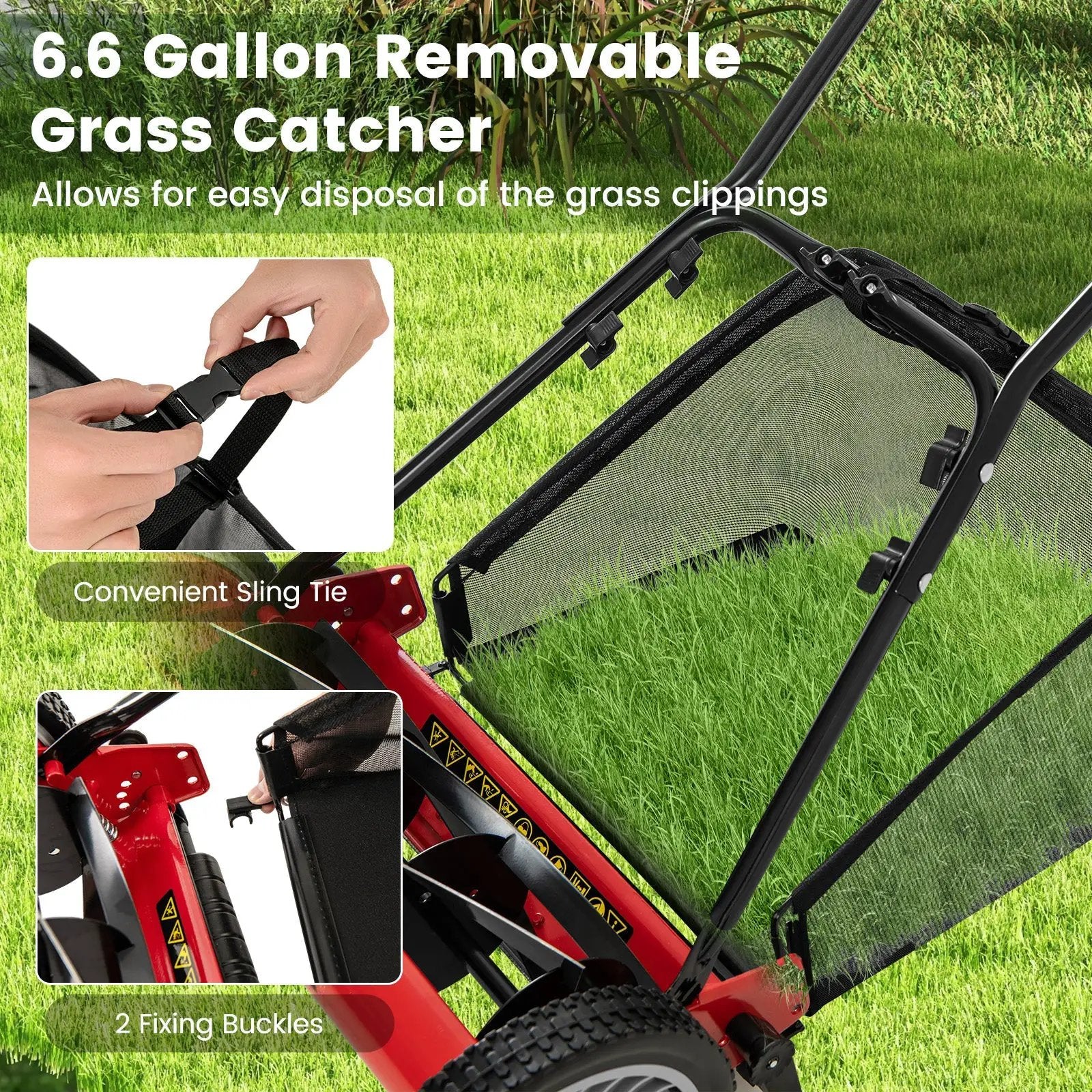 16 Inch Push Lawn Mower with 5 Steel Blades and Grass Catcher Bag by DirectDeals