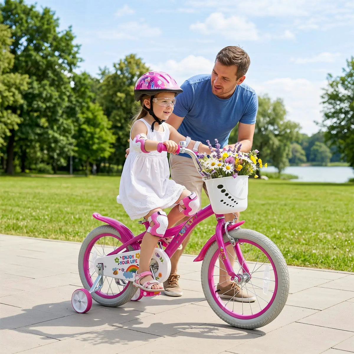 Girls Bike 12-18 Inch with Training Wheels and Basket by DirectDeals