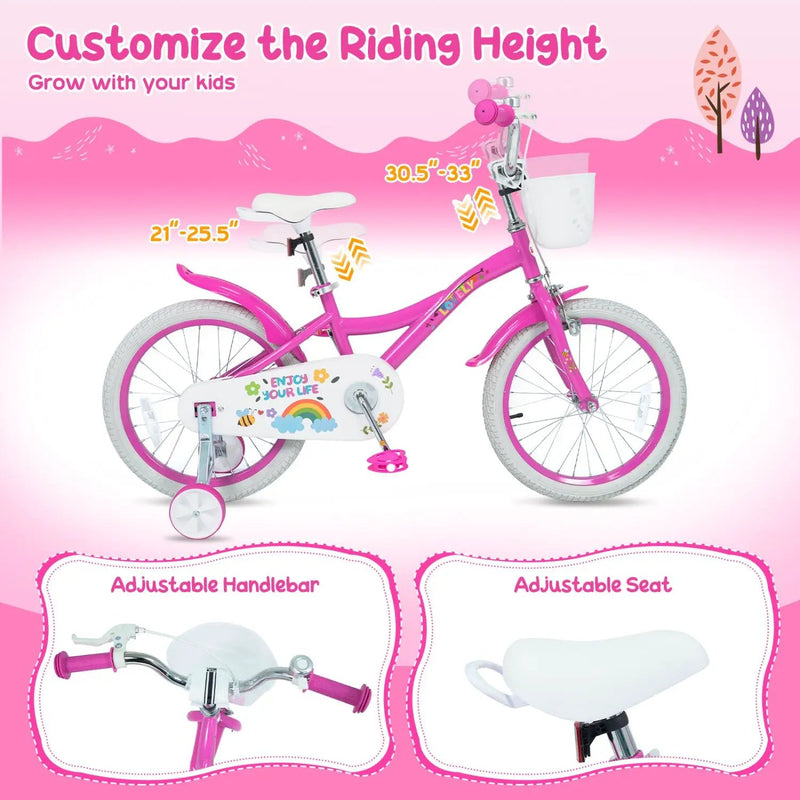 Girls Bike 12-18 Inch with Training Wheels and Basket by DirectDeals