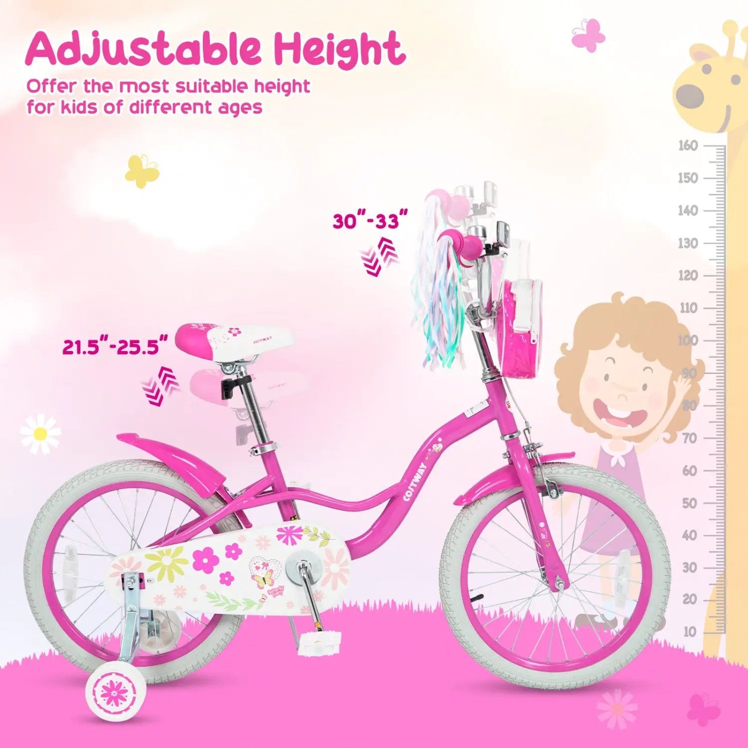 Girls Bike 12-18 Inch with Training Wheels and Front Bag by DirectDeals