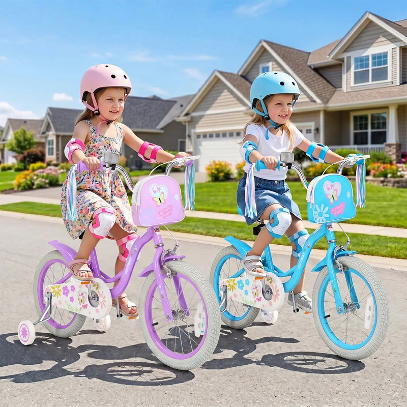 Girls Bike 18 Inch with Training Wheels and Front Bag by DirectDeals