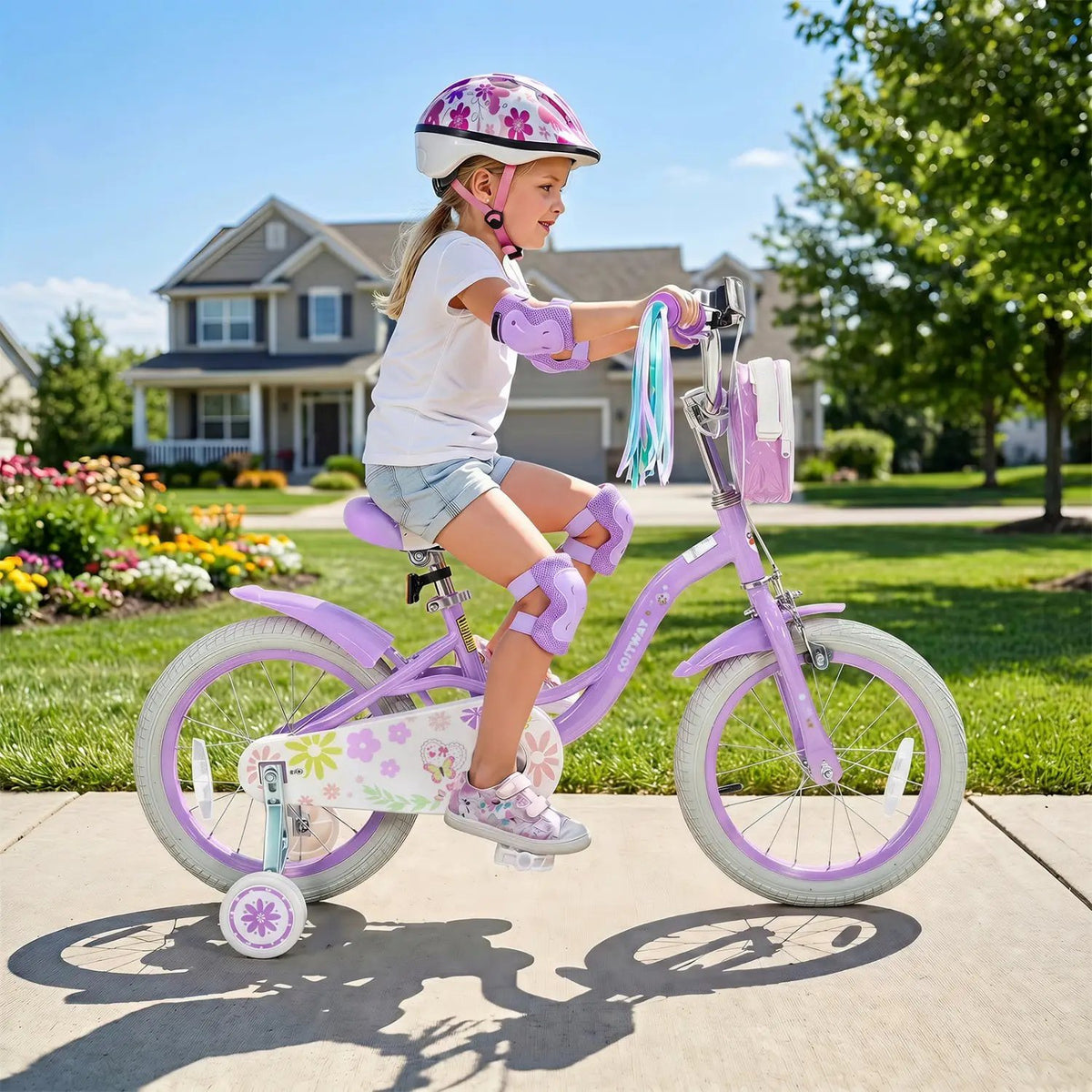 Girls Bike 18 Inch with Training Wheels and Front Bag by DirectDeals