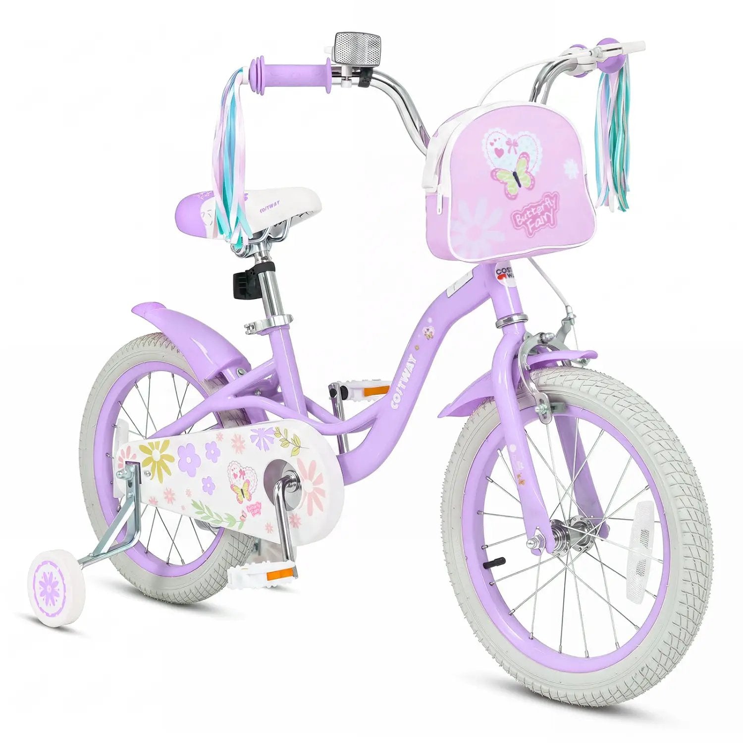 Girls Bike 18 Inch with Training Wheels and Front Bag by DirectDeals