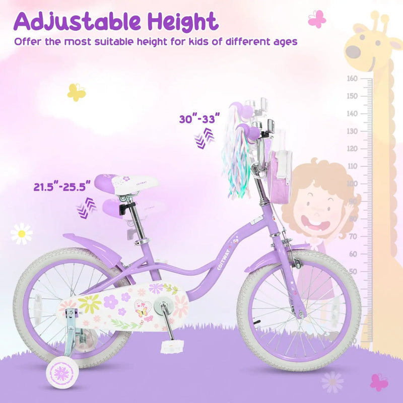 Girls Bike 18 Inch with Training Wheels and Front Bag by DirectDeals