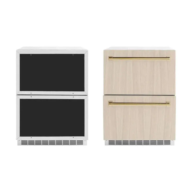 ZLINE 24" Touchstone 168 Can Outdoor-Rated Dual Refrigerator Drawer, Panel Ready Gold, RDSPOZ-24-G by Farmhouse Kitchen and Bath