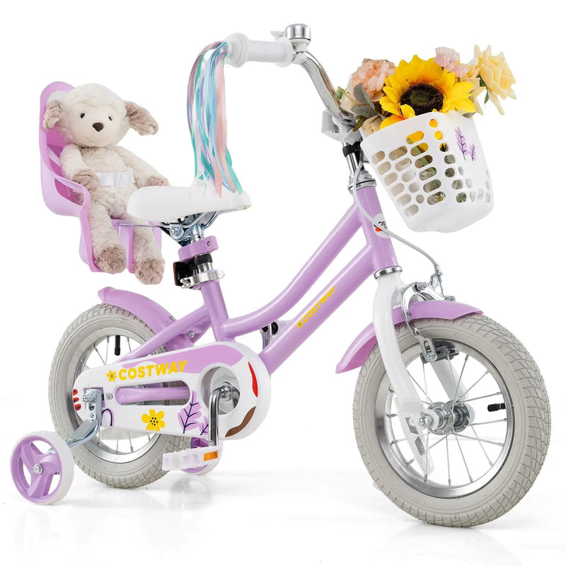 18 Inch Girls Bike Kids Bicycle with Doll Seat and Streamers for Children 4 by DirectDeals