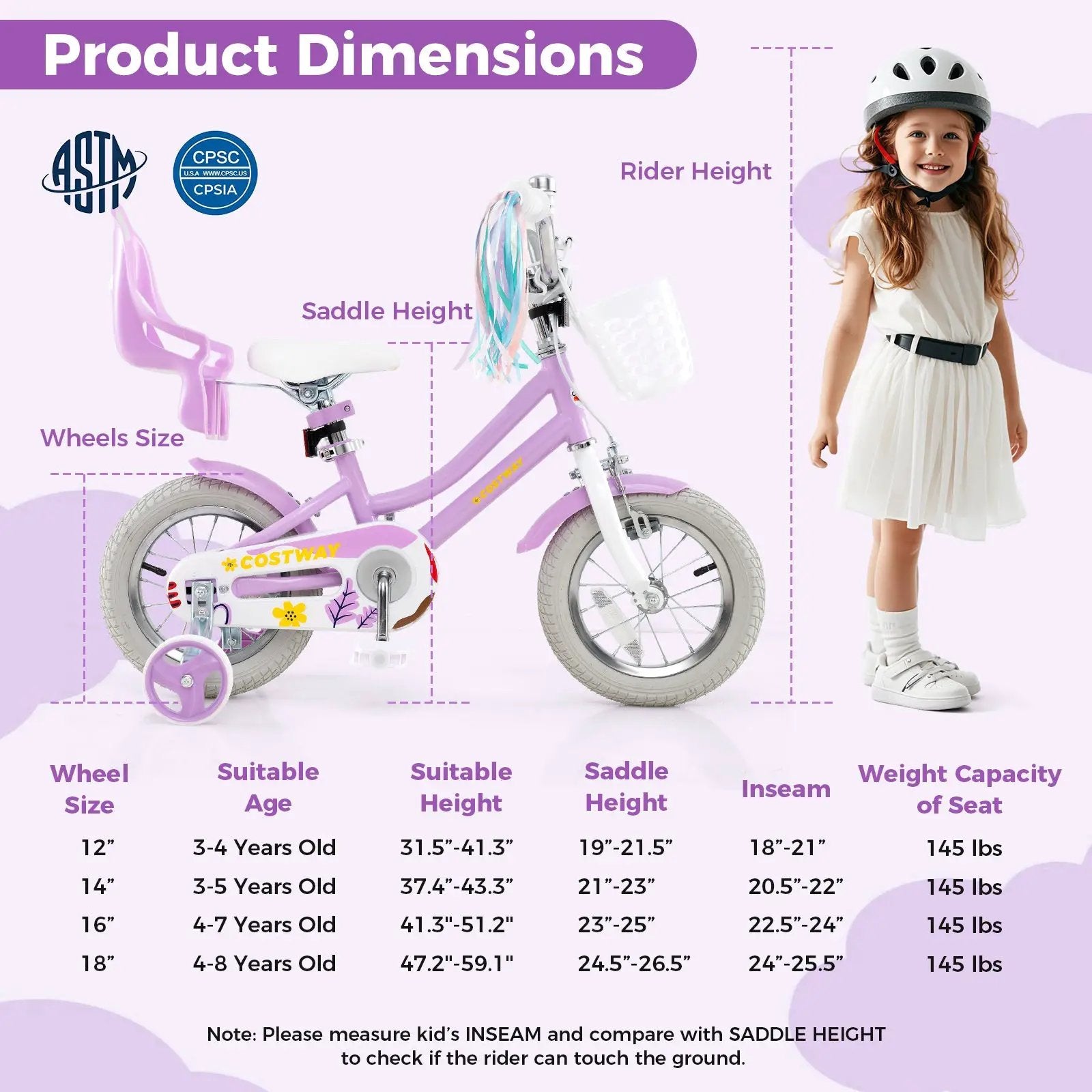 18 Inch Girls Bike Kids Bicycle with Doll Seat and Streamers for Children 4 by DirectDeals