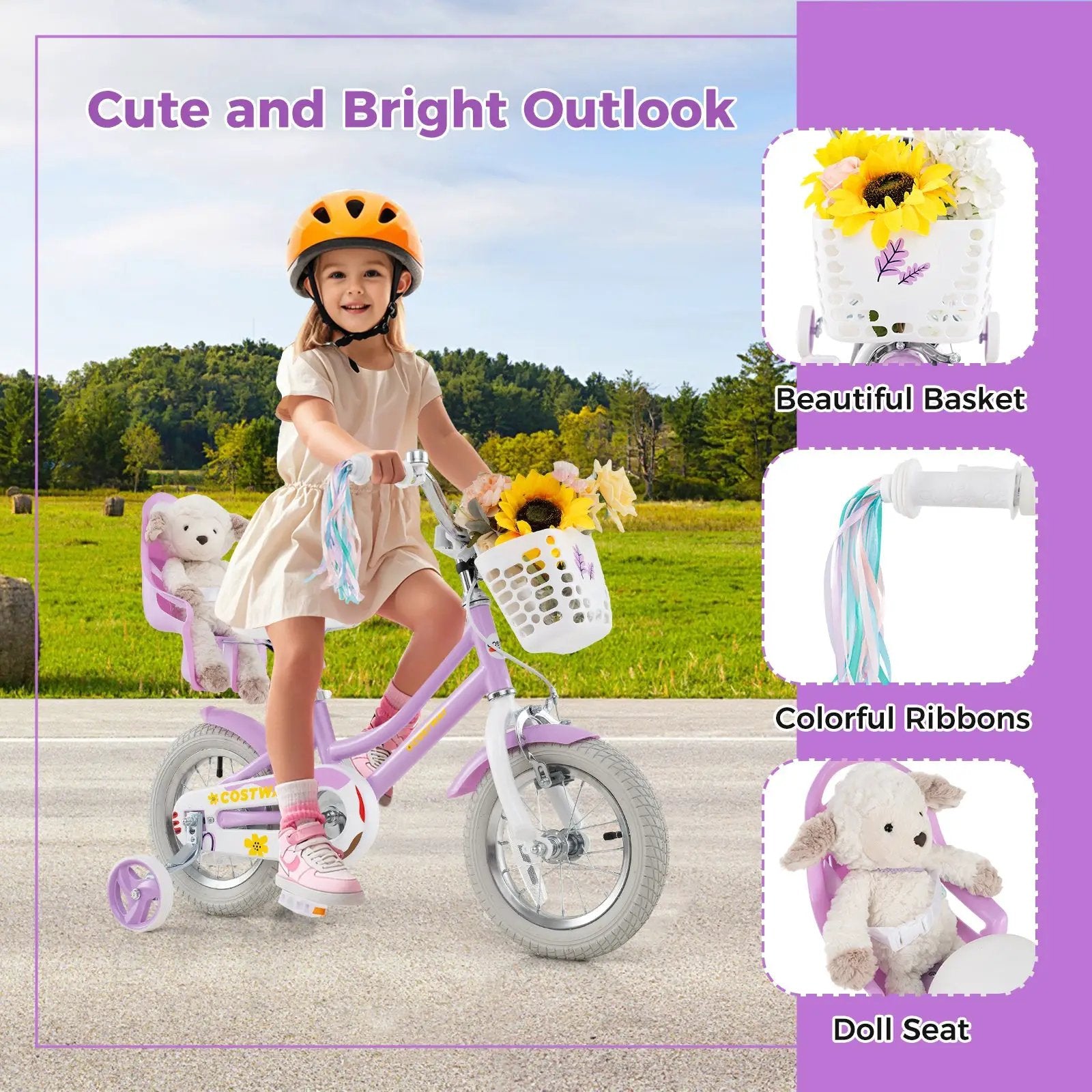 18 Inch Girls Bike Kids Bicycle with Doll Seat and Streamers for Children 4 by DirectDeals