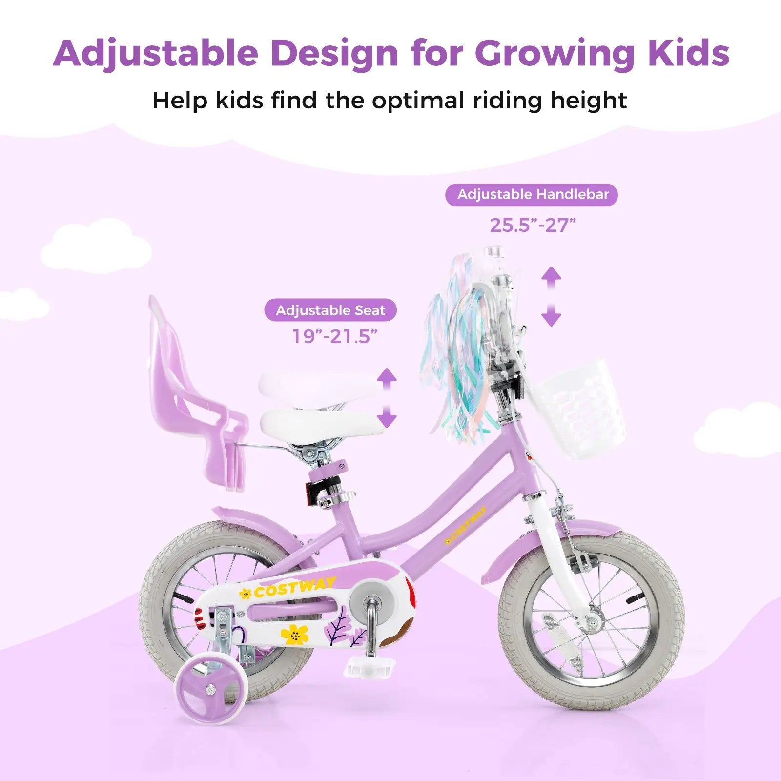 18 Inch Girls Bike Kids Bicycle with Doll Seat and Streamers for Children 4 by DirectDeals