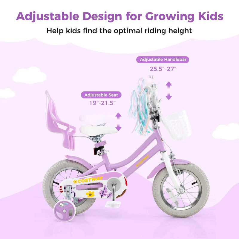 18 Inch Girls Bike Kids Bicycle with Doll Seat and Streamers for Children 4 by DirectDeals