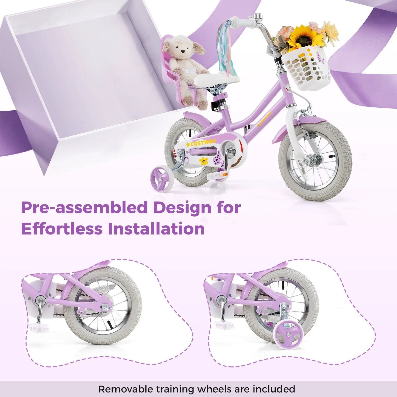 18 Inch Girls Bike Kids Bicycle with Doll Seat and Streamers for Children 4 by DirectDeals