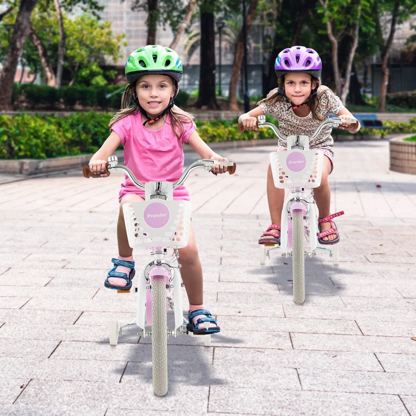 16 Inch Kids Bike with Front Handbrake and 2 Training Wheels-Purple by DirectDeals