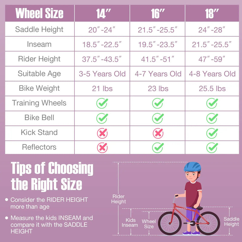 16 Inch Kids Bike with Front Handbrake and 2 Training Wheels-Purple by DirectDeals