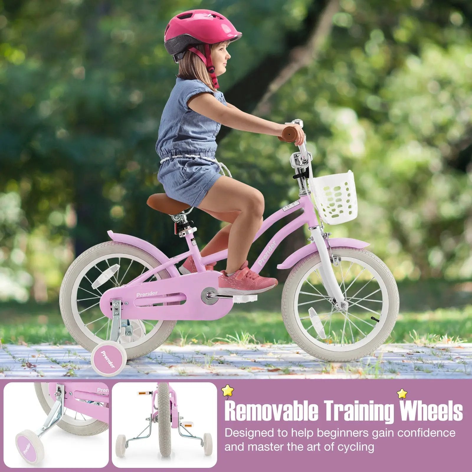 16 Inch Kids Bike with Front Handbrake and 2 Training Wheels-Purple by DirectDeals