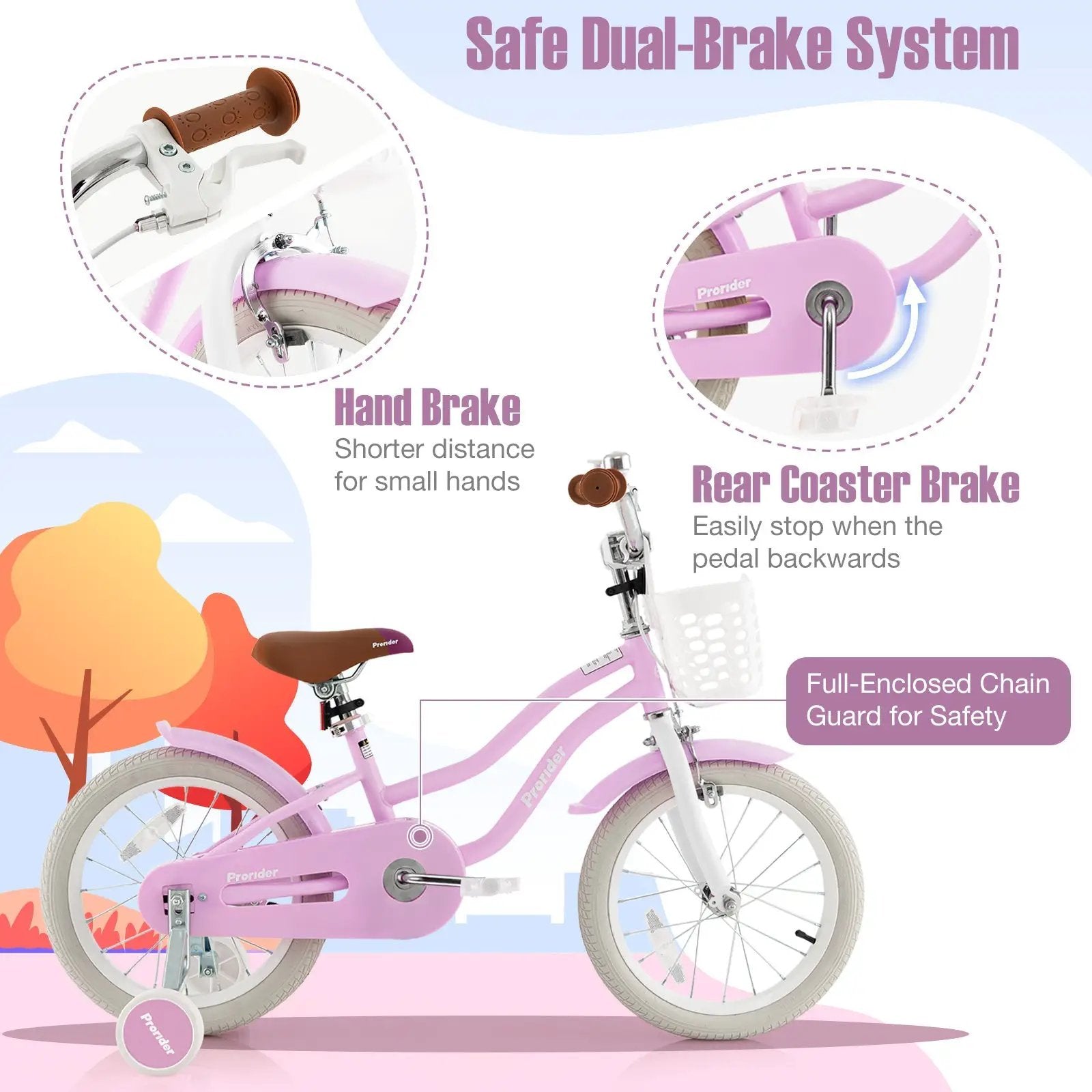16 Inch Kids Bike with Front Handbrake and 2 Training Wheels-Purple by DirectDeals