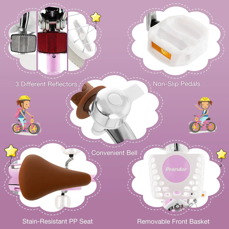 16 Inch Kids Bike with Front Handbrake and 2 Training Wheels-Purple by DirectDeals