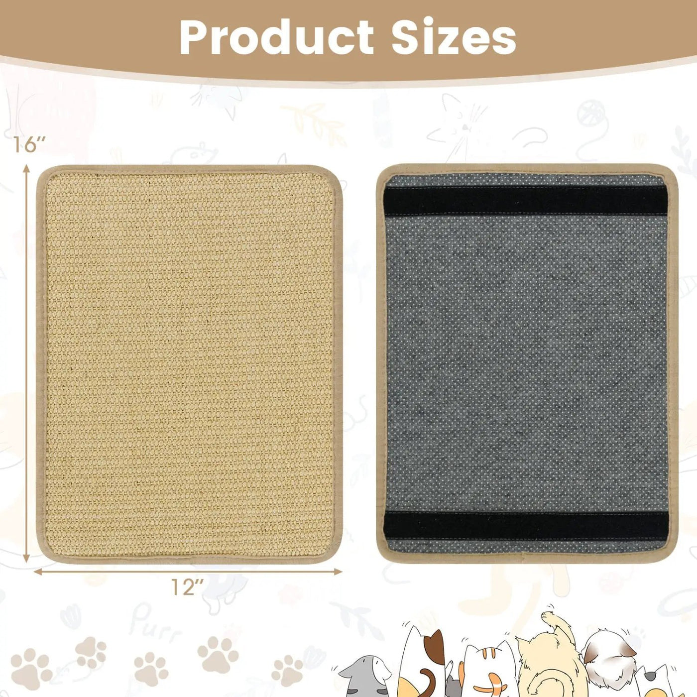Cat Scratcher Mat Set - 6 Piece Natural Sisal Furniture Protector by DirectDeals