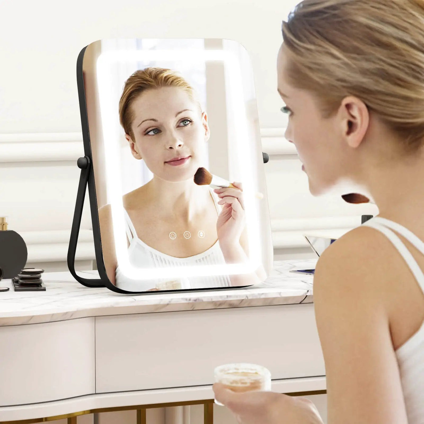 16 x 12 Inch Rectangular Vanity Makeup Mirror with 3 Color Dimmable Lighting by DirectDeals
