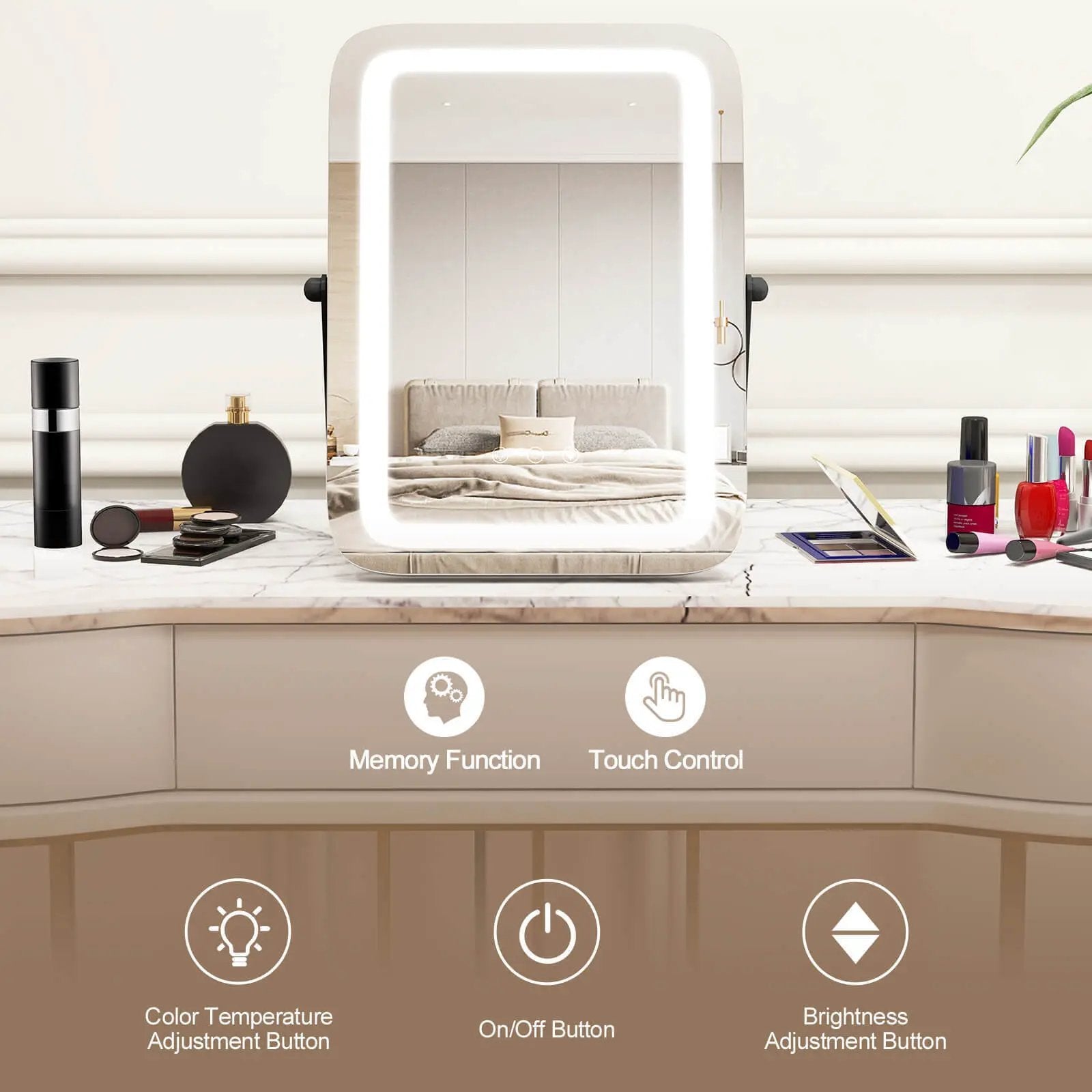 16 x 12 Inch Rectangular Vanity Makeup Mirror with 3 Color Dimmable Lighting by DirectDeals