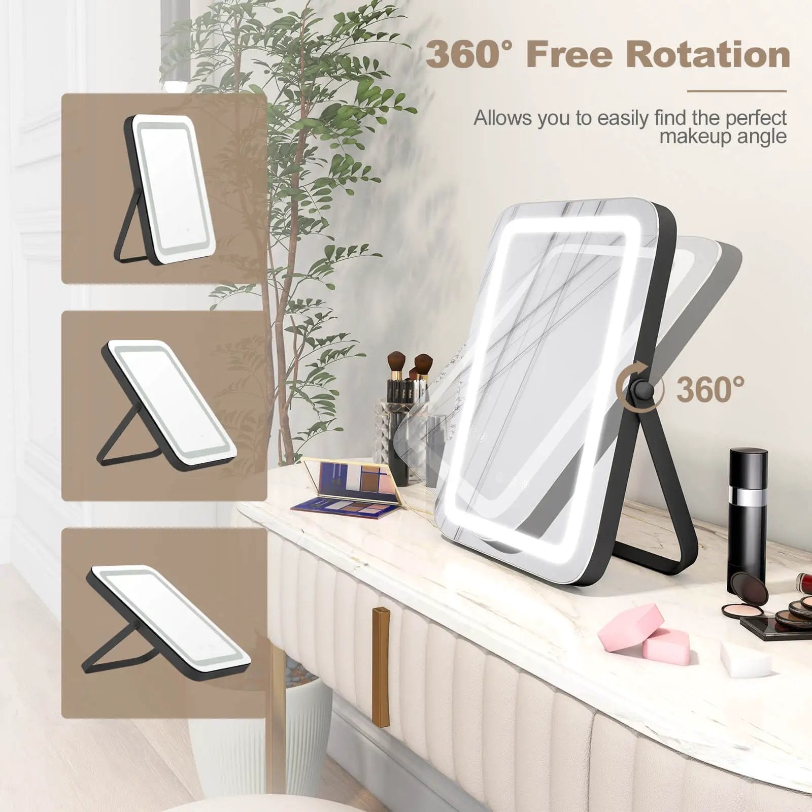 16 x 12 Inch Rectangular Vanity Makeup Mirror with 3 Color Dimmable Lighting by DirectDeals