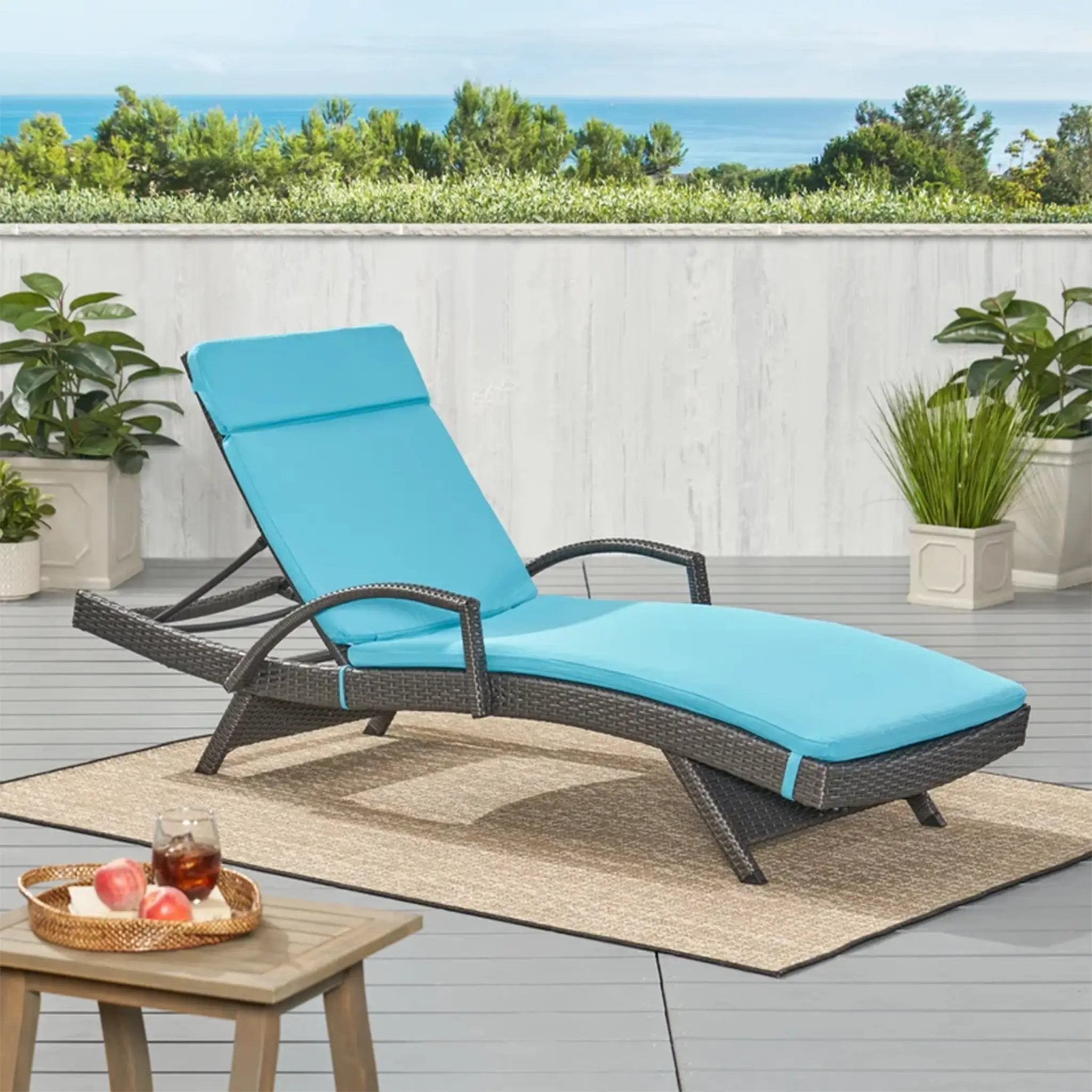 Salem Outdoor Chaise Lounge Cushion 2PCS Blue Fabric by HouseOfZazla
