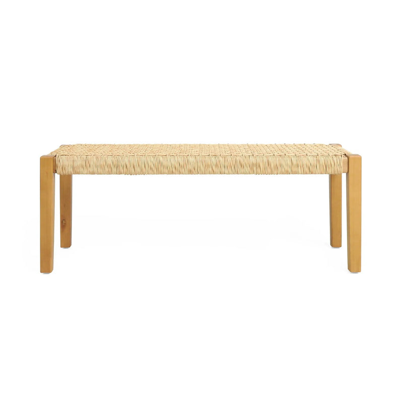 Angie Bench Outdoor Seating Acacia Wood Faux Rattan - Teak by HouseOfZazla