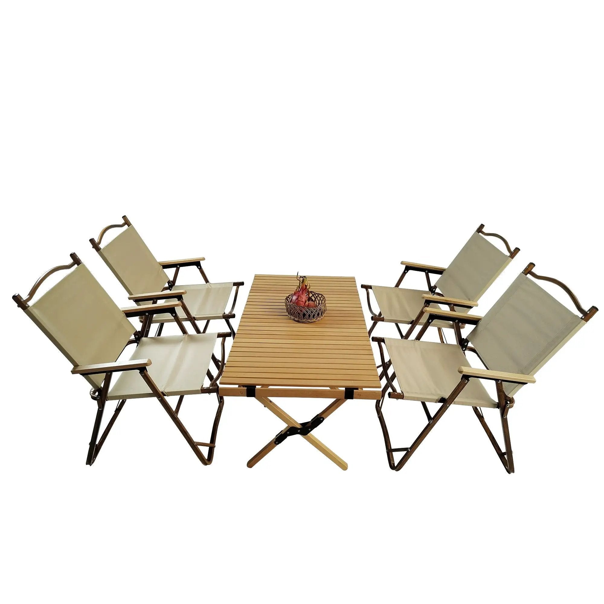 5 Pieces Dining Set, Multi-Function Foldable And Portable, 1 Dining Table & 4 Folding Chairs, Indoor And Outdoor Universal For Children - Natural by HouseOfZazla