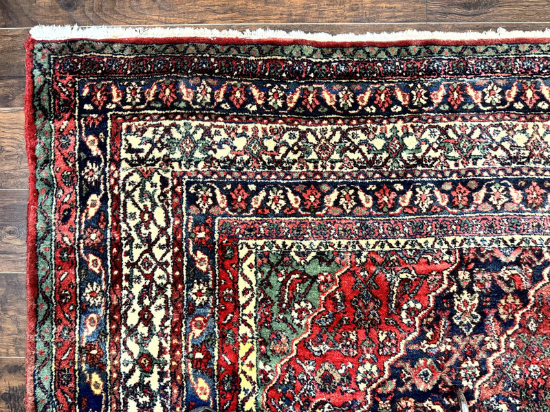Antique Persian Hamadan Tribal Rug 8x10, Red and Ivory, Medallion Rug, Wool Handmade Carpet by Jewel Rugs