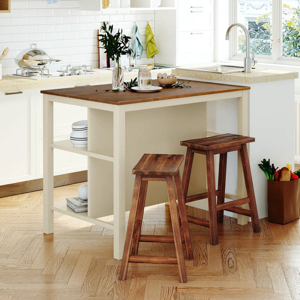 Rustic 3 Piece Stationary Kitchen Island Set With 2 Seatings, With 2 Open Shelves, photo 2 of 7
