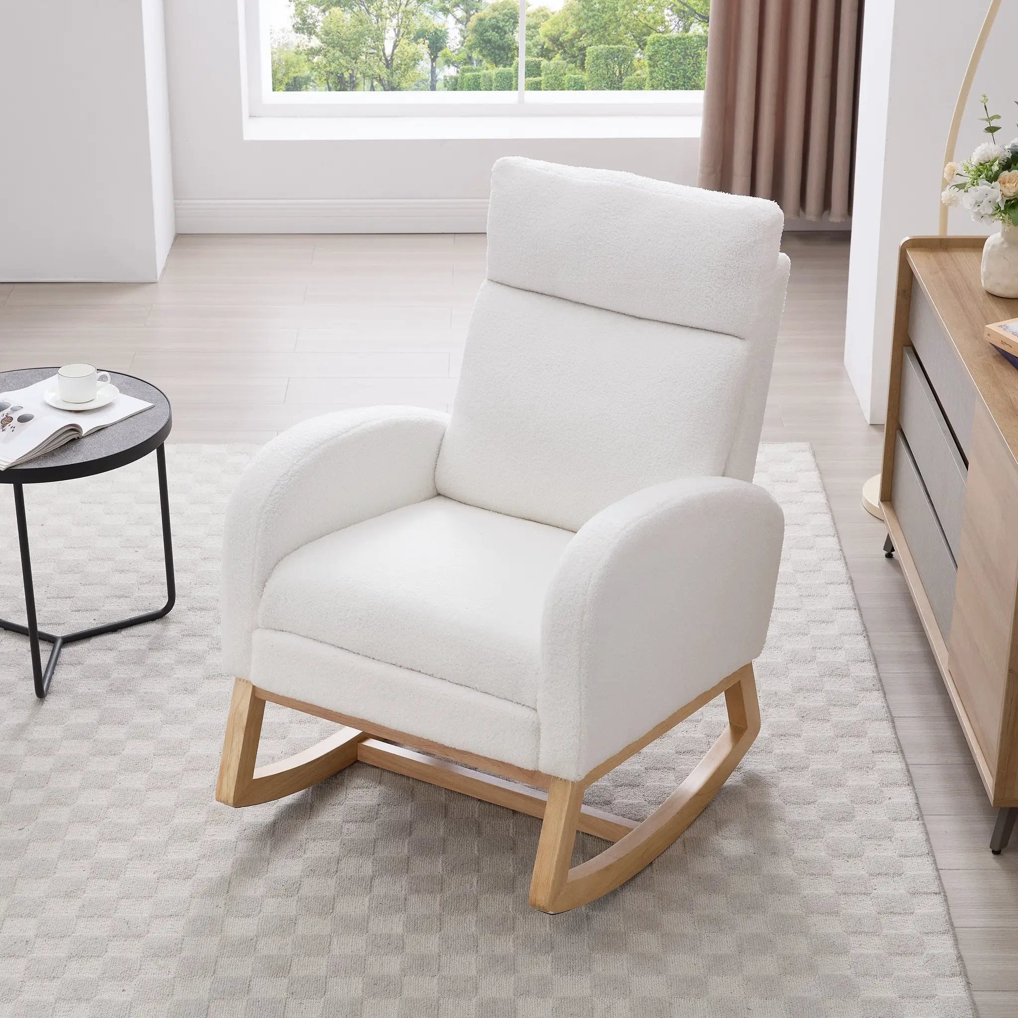 Teddy Fabric Leisure Rocking Chair with Adjustable Footstool by HouseOfZazla