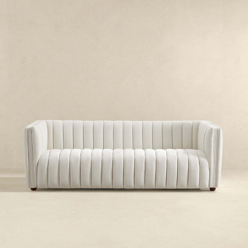 Mid-Century Modern Boucle Couch with Tight Back - Beige, photo 2 of 7