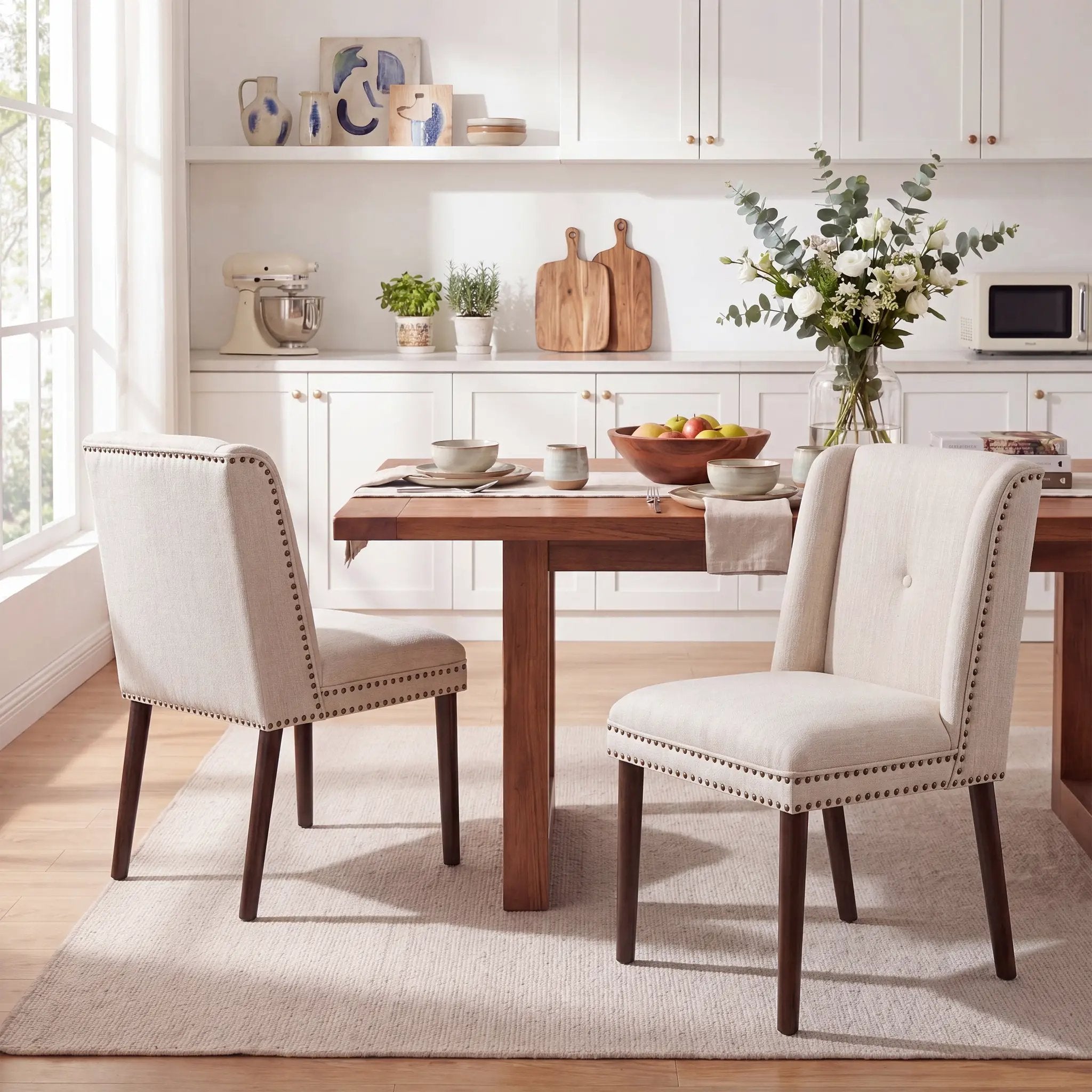 Light Luxury Rivet Upholstered Dining Chair Set of 2 by HouseOfZazla
