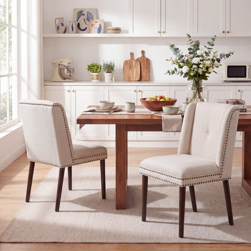 Light Luxury Rivet Upholstered Dining Chair Set of 2 by HouseOfZazla