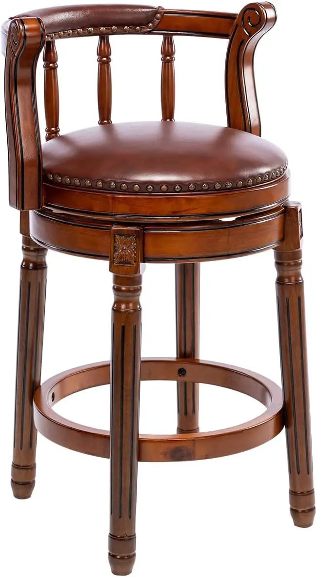 Swivel Cow Top Wooden Bar Stool, 360 Degree Swivel Bar Height Chair With Backs For Home Kitchen Counter by HouseOfZazla