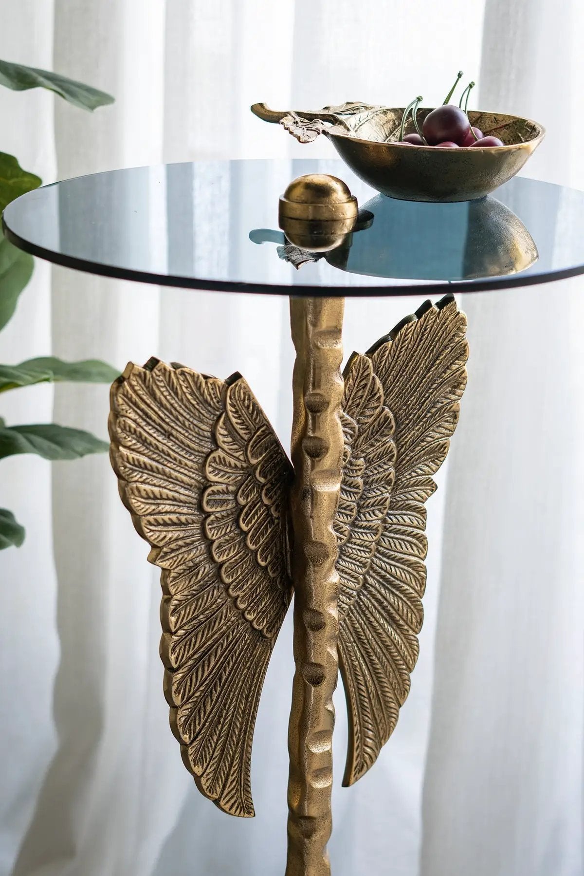 15.5x15.5x24" Round Top Accent Table With Angel Wings by HouseOfZazla