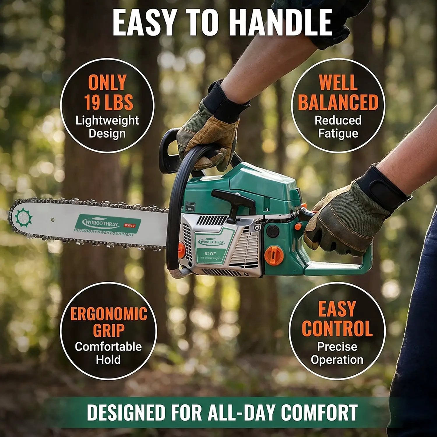 62CC 2-Stroke Gasoline Chainsaw Power Engine Wood Cutting Gas Chain Saw by HouseOfZazla