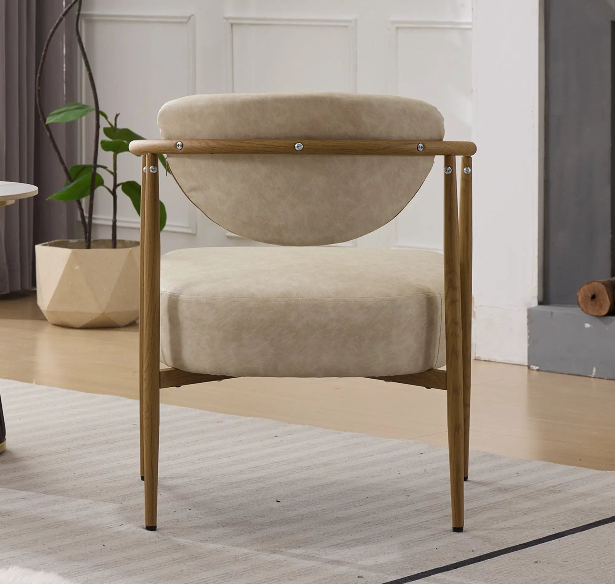 Beige PU Leather Dining Room Chair with Metal Frame by HouseOfZazla