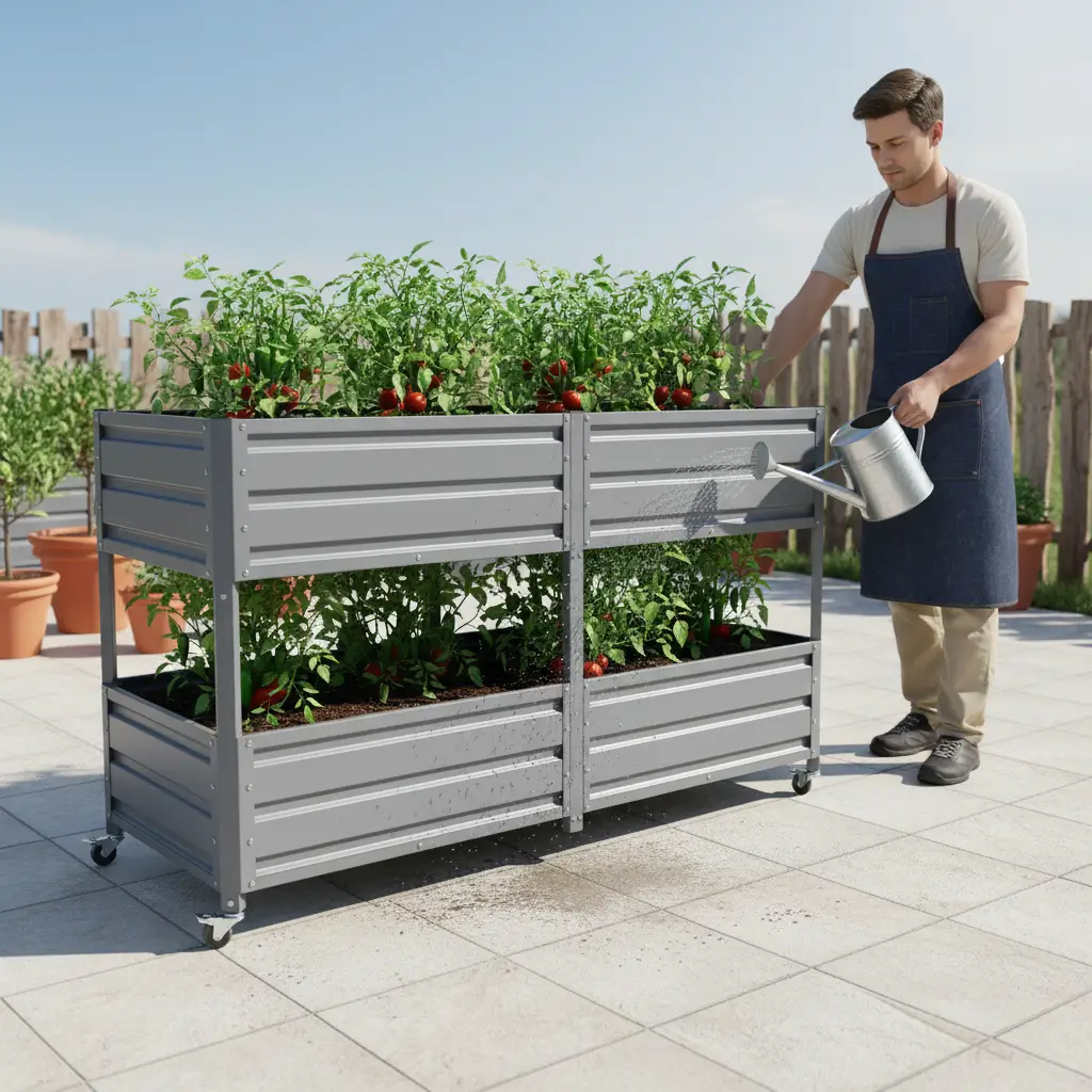 Dual Tier Elevated Metal Raised Garden Bed with Lockable Wheels by HouseOfZazla