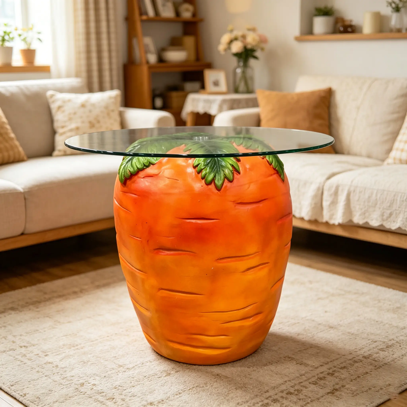 Carrot Shaped Side Table with Glass Top by HouseOfZazla