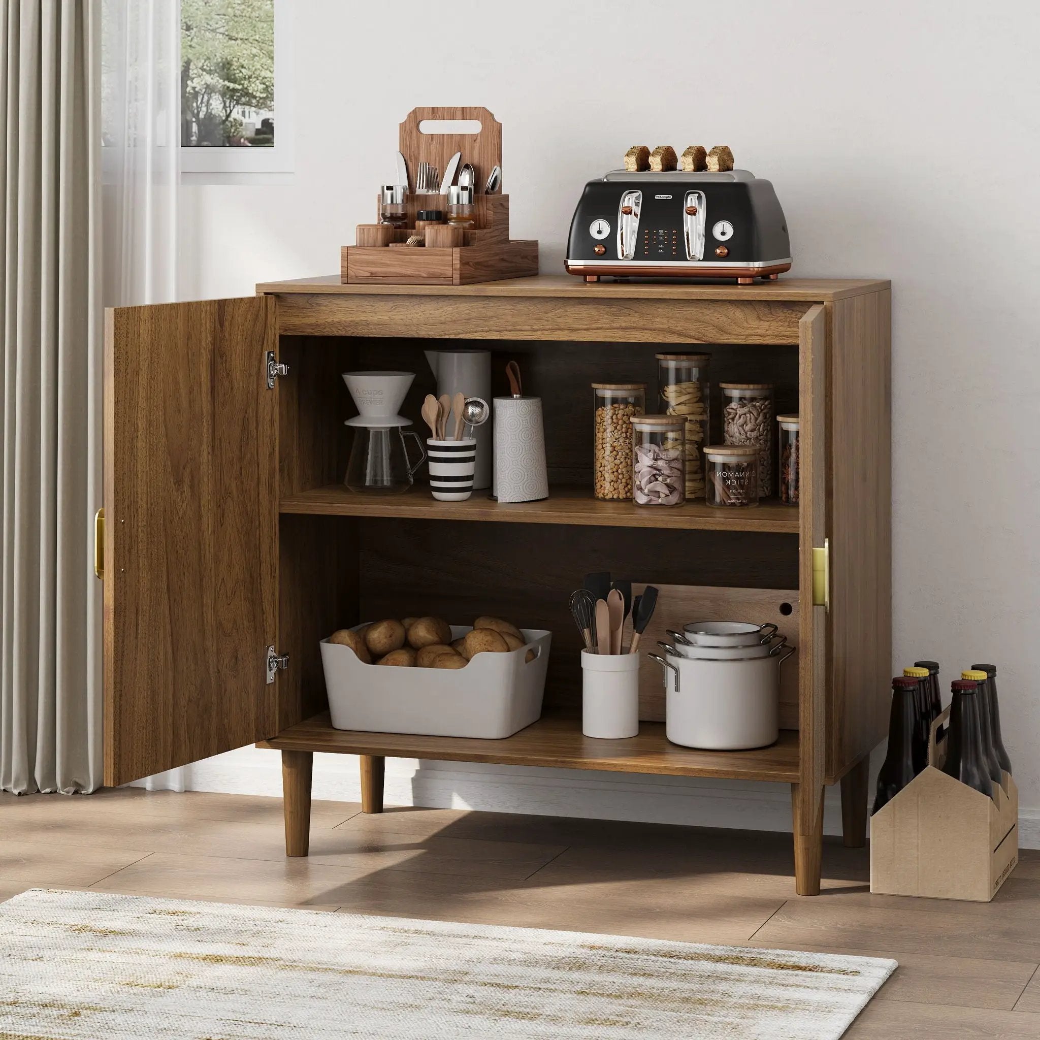 Buffet Cabinet With Line Groove Design, Sideboard Buffet Cabinet With Storage, Multifunctional Accent Cabinet For Living Room, Entryway, Hallway, Office, Kitchen - Brown by Unique Piece Furniture
