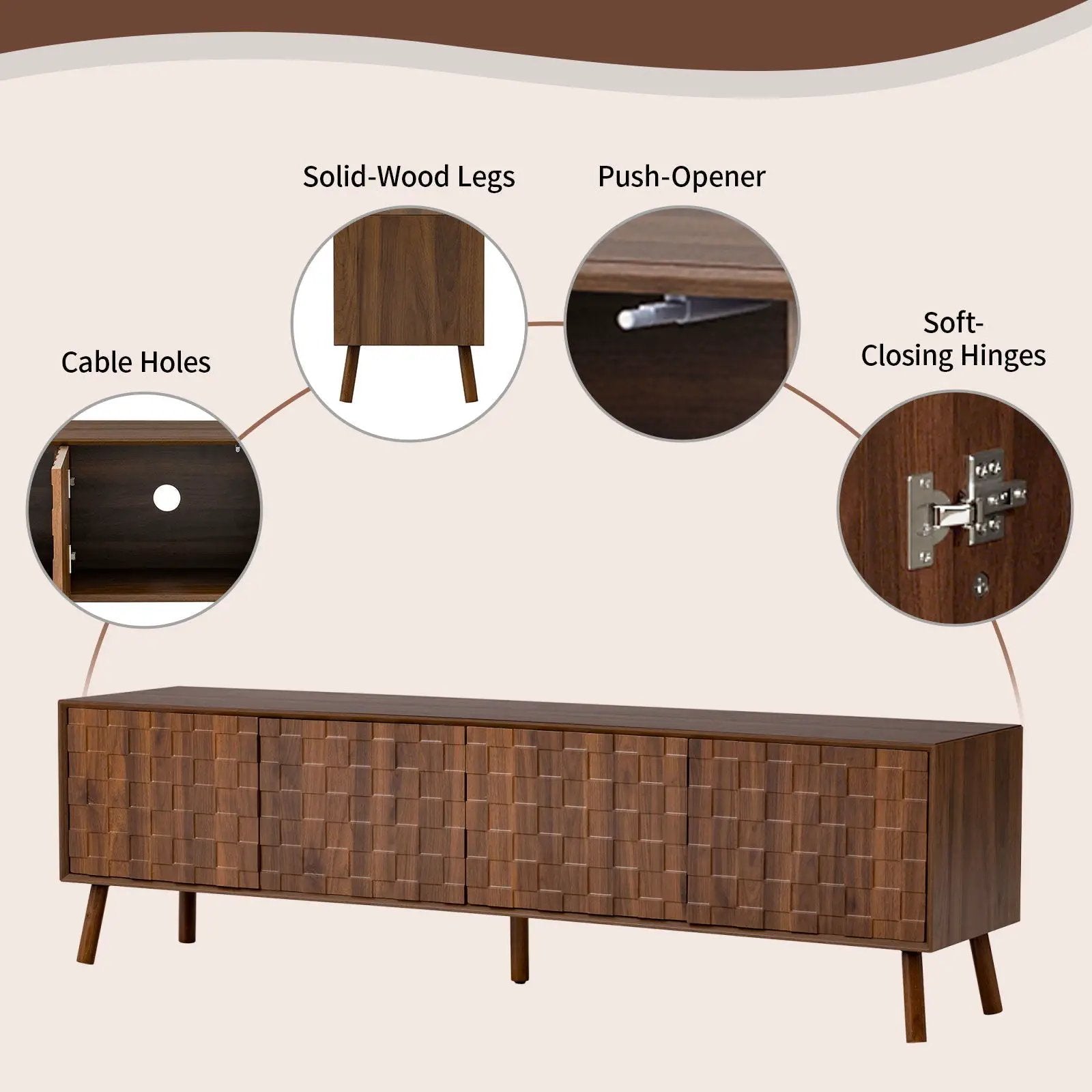 TV Stand With Soft Closing Hinges And Cable Management - Walnut by Unique Piece Furniture