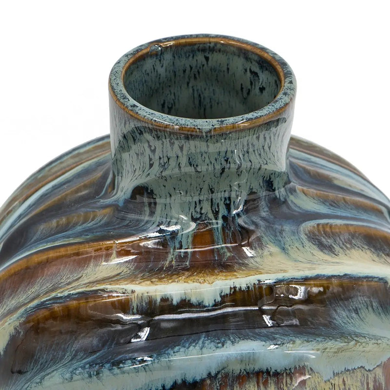 9.4x9.4x11" Blue and Brown Reactive Glazed Accent Vase by HouseOfZazla