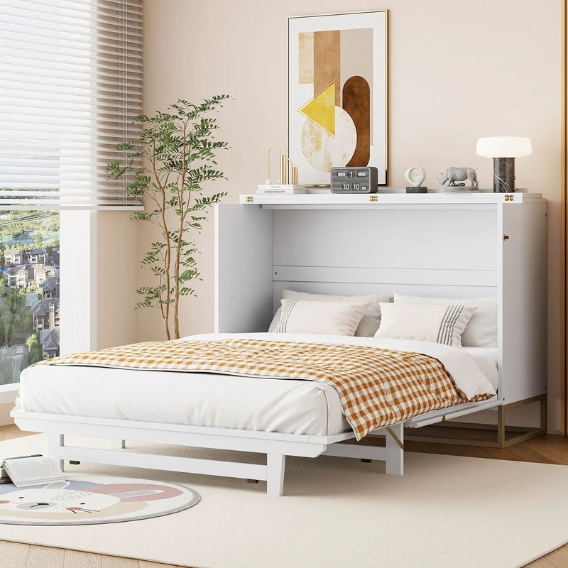 Murphy Bed With Frosted Glass Doors Design, Fake Drawers, Metal Legs by HouseOfZazla