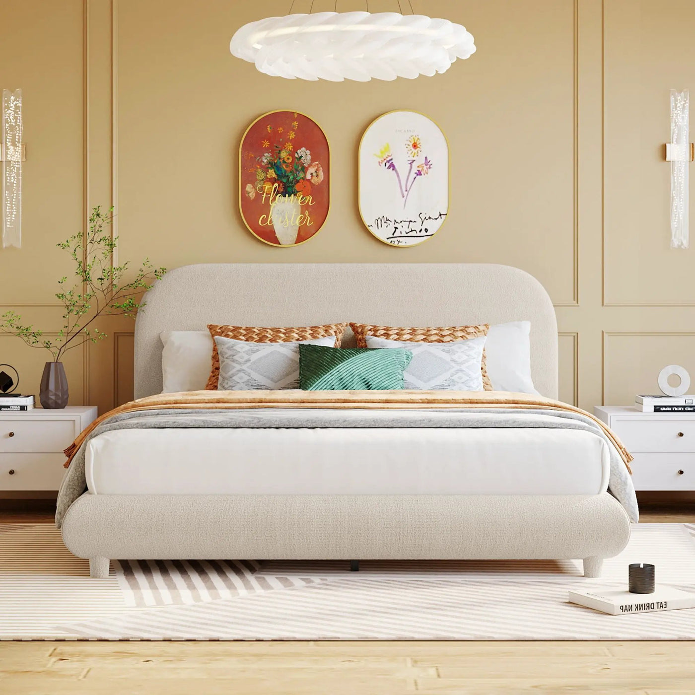 Upholstered Platform Bed With Thick Solid Frame And Stylish Curve-Shaped Design by HouseOfZazla