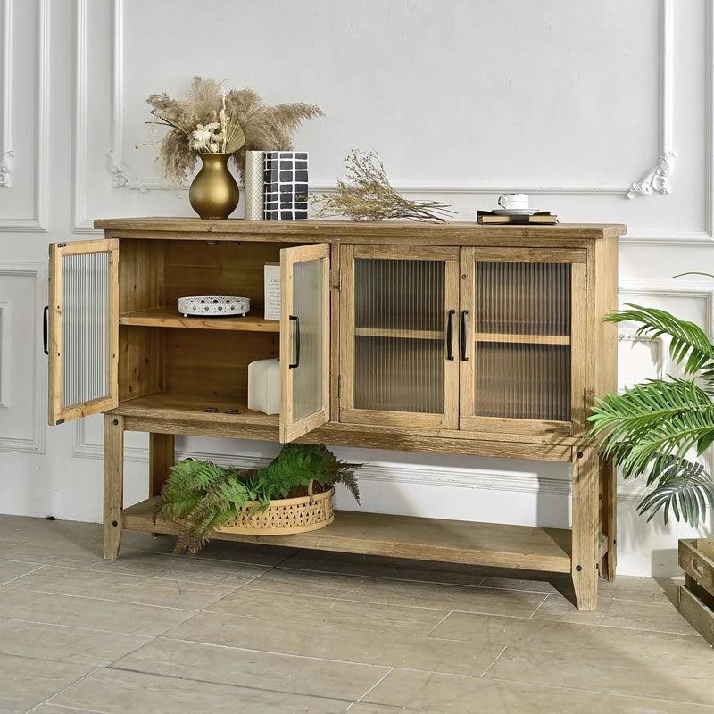 Rectangle Accent Sideboard Cabinet With Storage Shelf, Cabinet For Kitchen - Natural Wood by HouseOfZazla