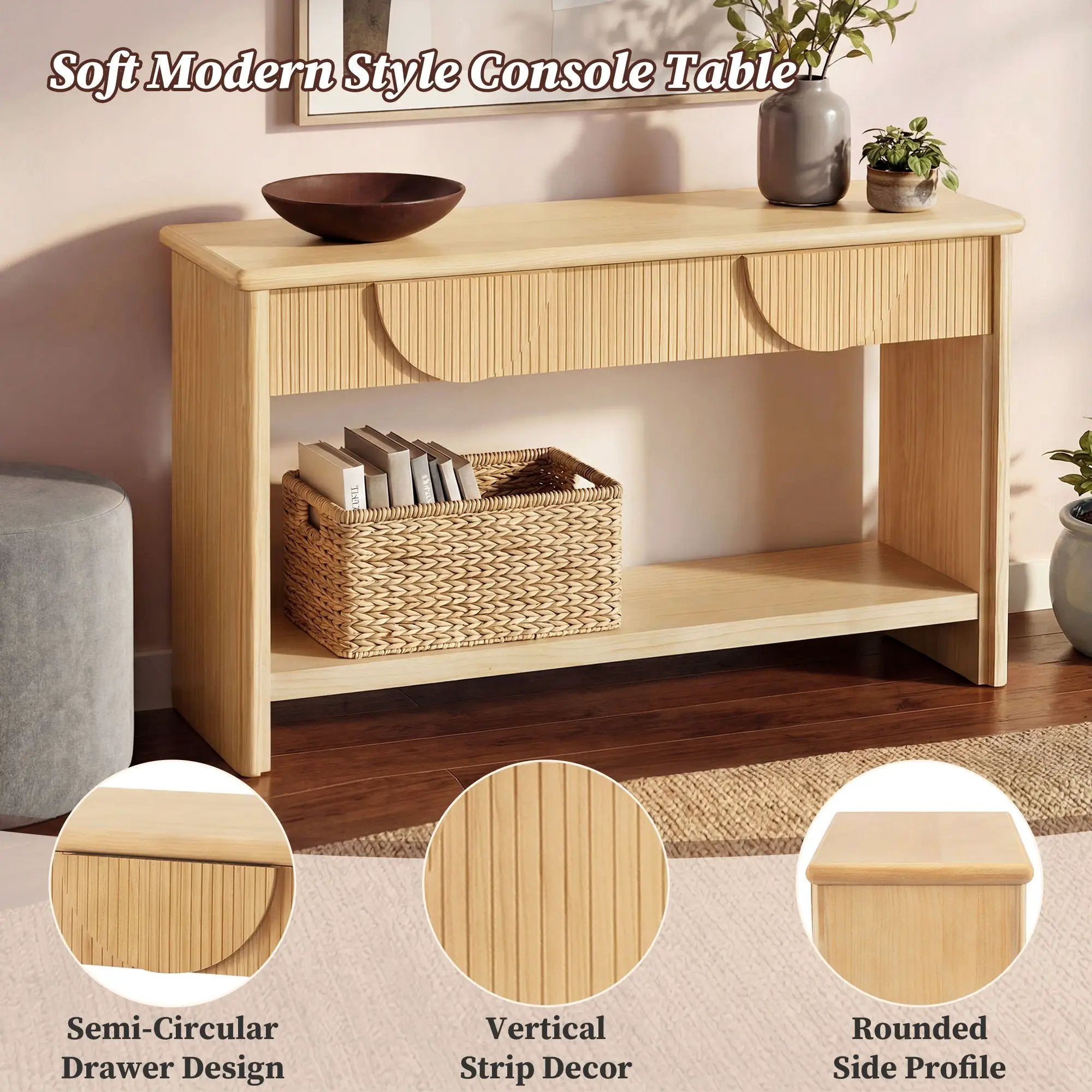 Fluted Console Table With Semi Circular Drawers - Natural by HouseOfZazla