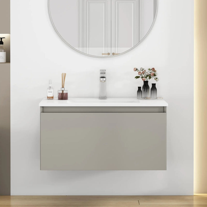 32-Inch Wall-Mounted Bathroom Vanity with Soft-Close Drawer by HouseOfZazla
